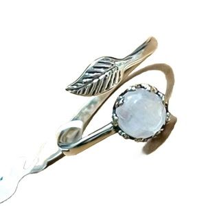 Rainbow Moonstone + Sterling Silver Adjustable Leaf Ring - 8